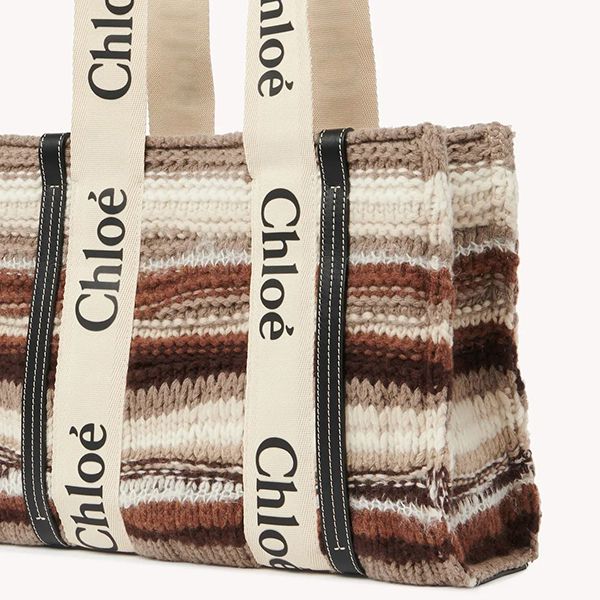 クロエ WOODY 偽物 ミディアムトートバッグ 偽物 カシミア CHC21WS383F310YA